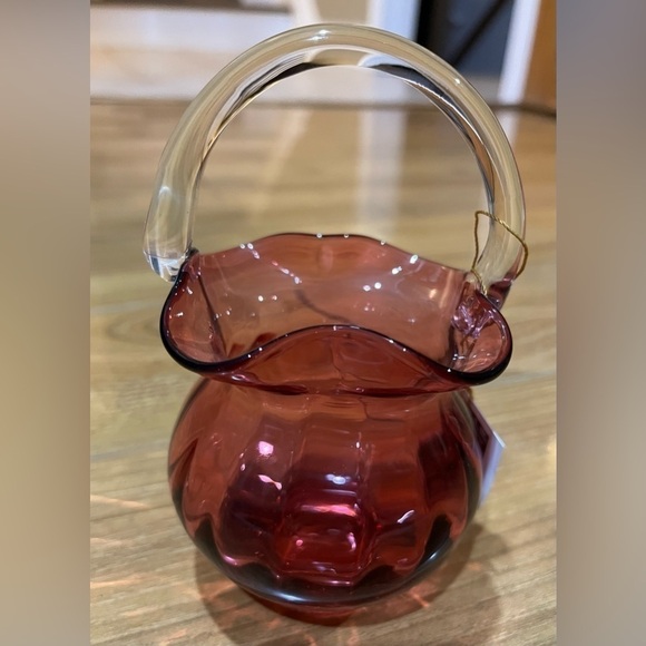 Nantucket Glassworks Cranberry Ruffled Glass Basket - Picture 3 of 3